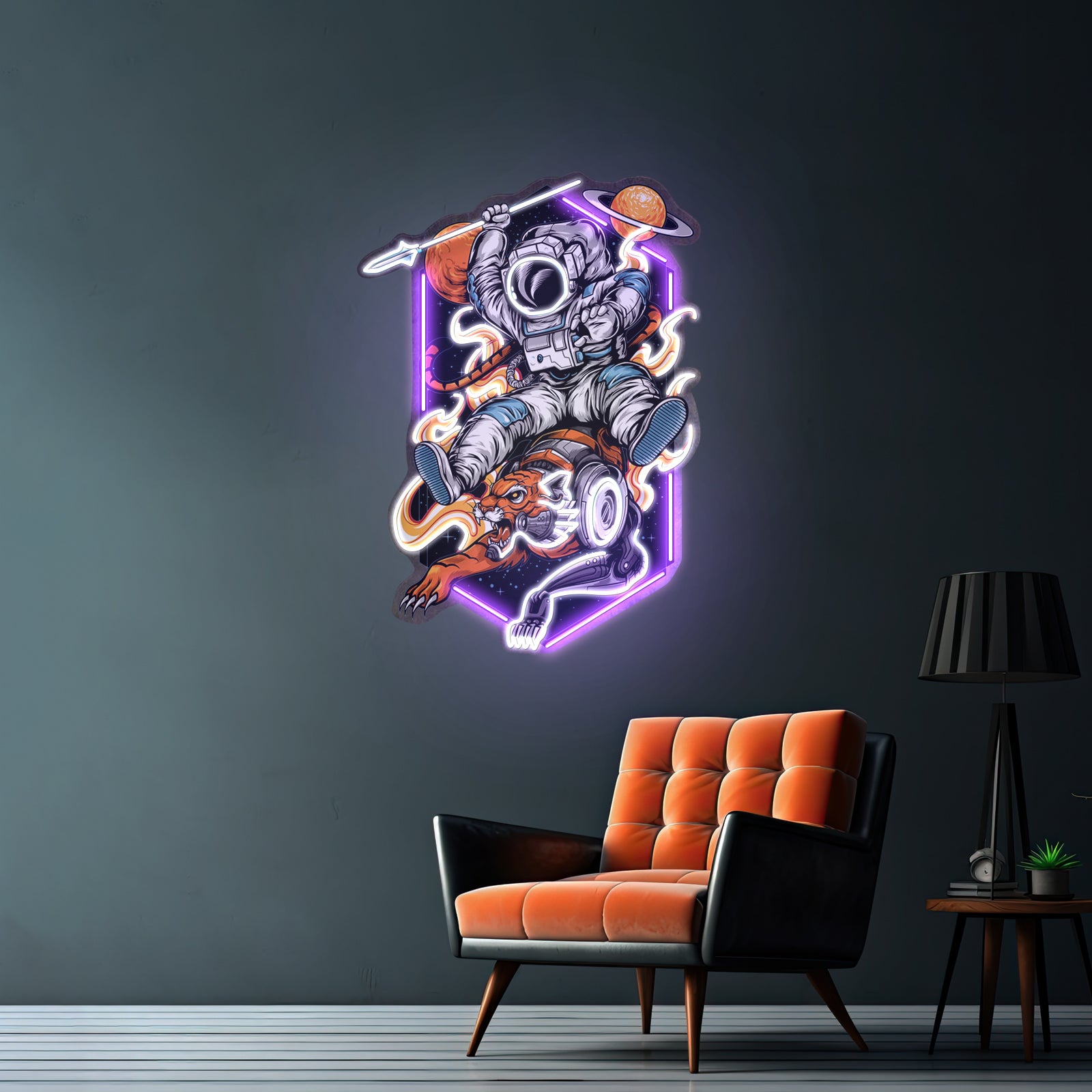 Astronaut Riding Tiger Custom Led Signs Artwork For Sale