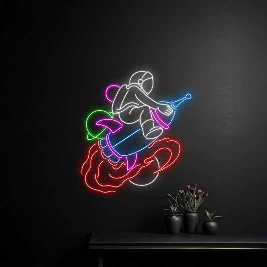 Astronaut Rocket Neon Sign Space Ship Spaceman Led Light