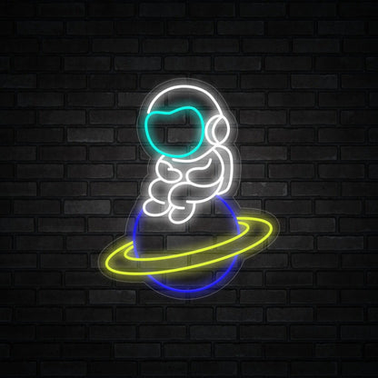 Astronaut Sitting On Planet Led Neon Sign For Space Enthusiasts | Shineneon