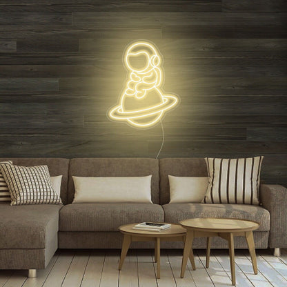 Astronaut Sitting On Planet Led Neon Sign For Space Enthusiasts | Shineneon
