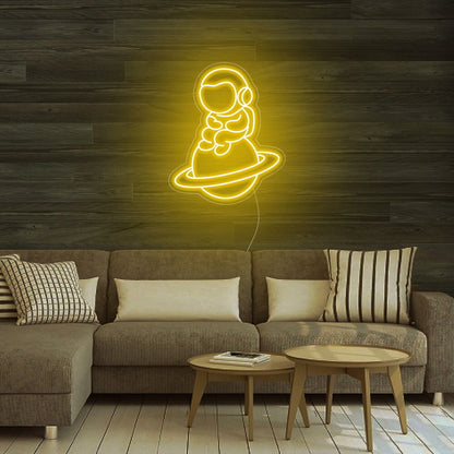 Astronaut Sitting On Planet Led Neon Sign For Space Enthusiasts | Shineneon