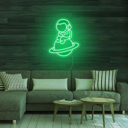 Astronaut Sitting On Planet Led Neon Sign For Space Enthusiasts | Shineneon