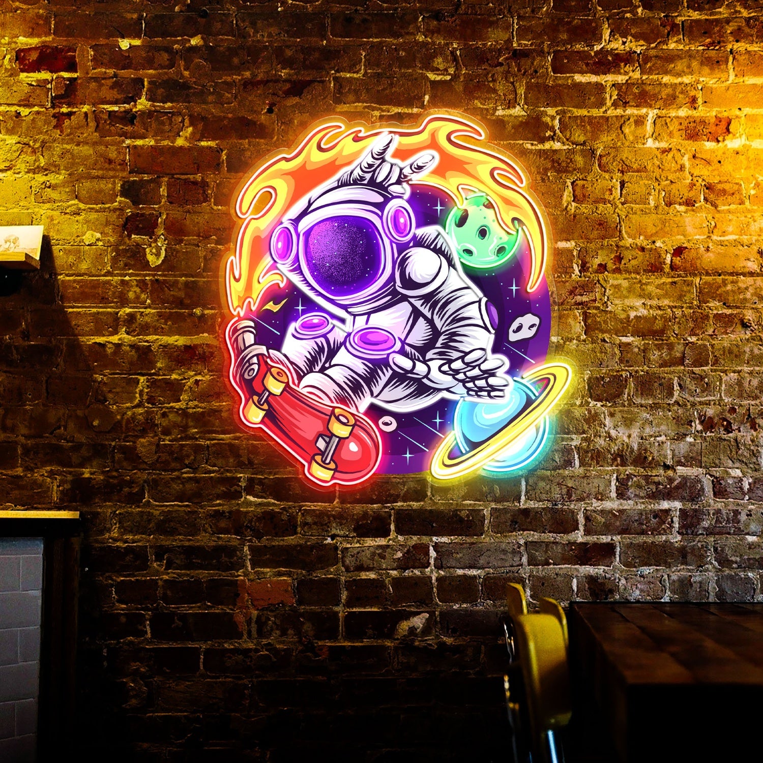 Astronaut Skateboarding In Space Acrylic Led Neon Sign | Shineneon