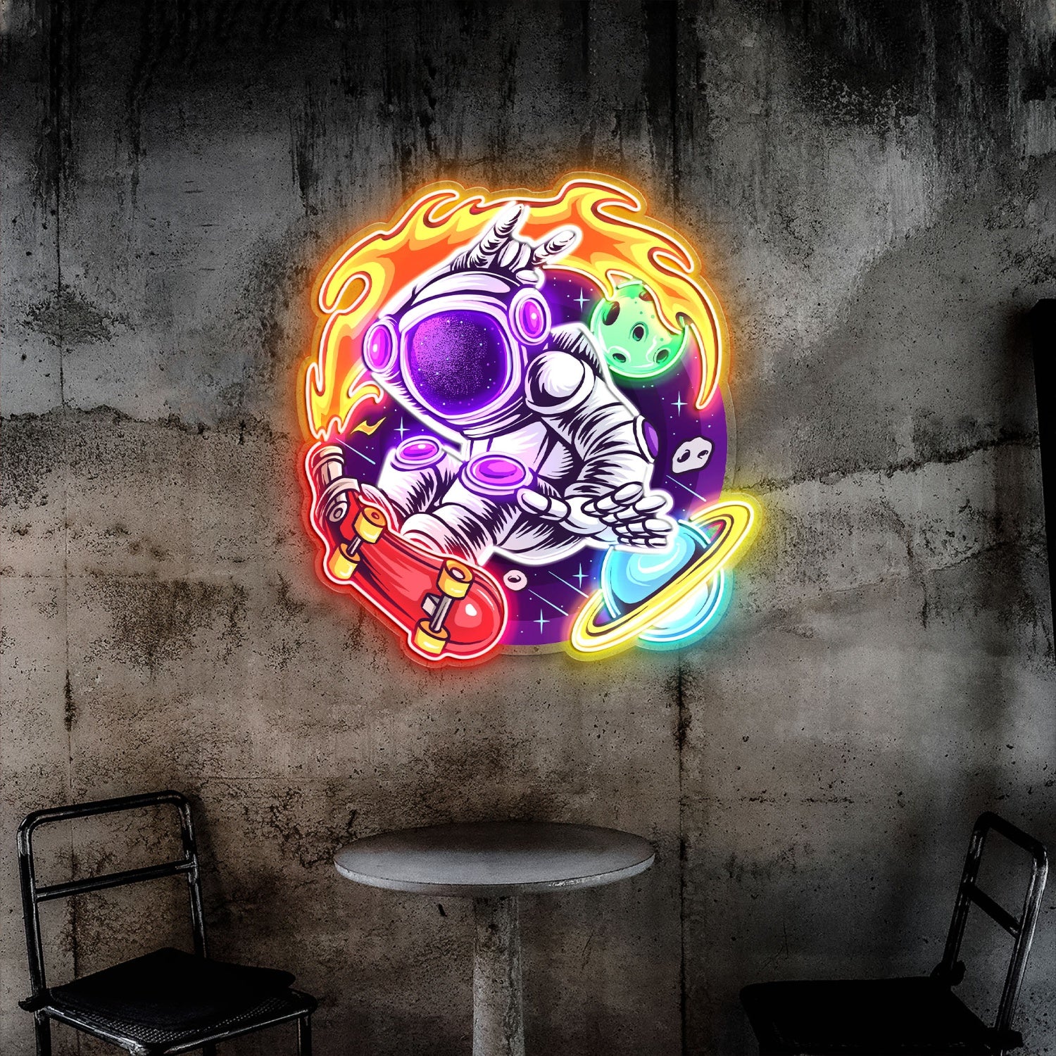 Astronaut Skateboarding In Space Acrylic Led Neon Sign | Shineneon