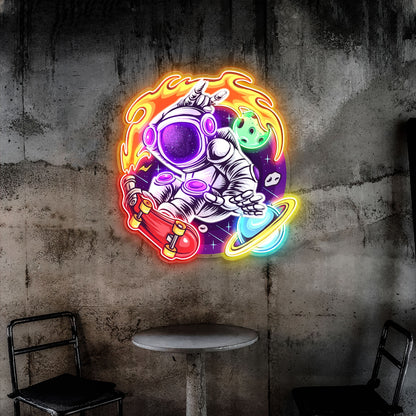 Astronaut Skateboarding In Space Acrylic Led Neon Sign | Shineneon