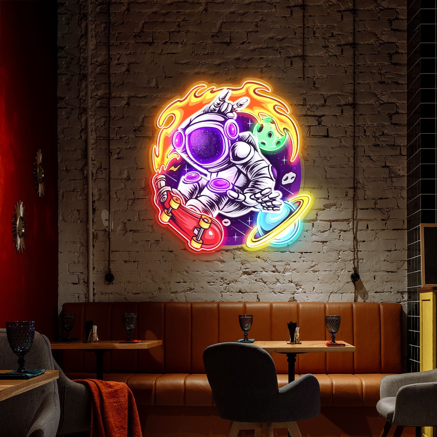 Astronaut Skateboarding In Space Acrylic Led Neon Sign | Shineneon