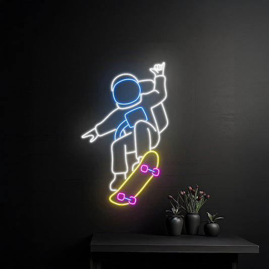 Astronaut Skateboarding Neon Sign