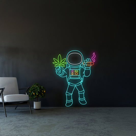 Astronaut Smoking Weed Led Sign