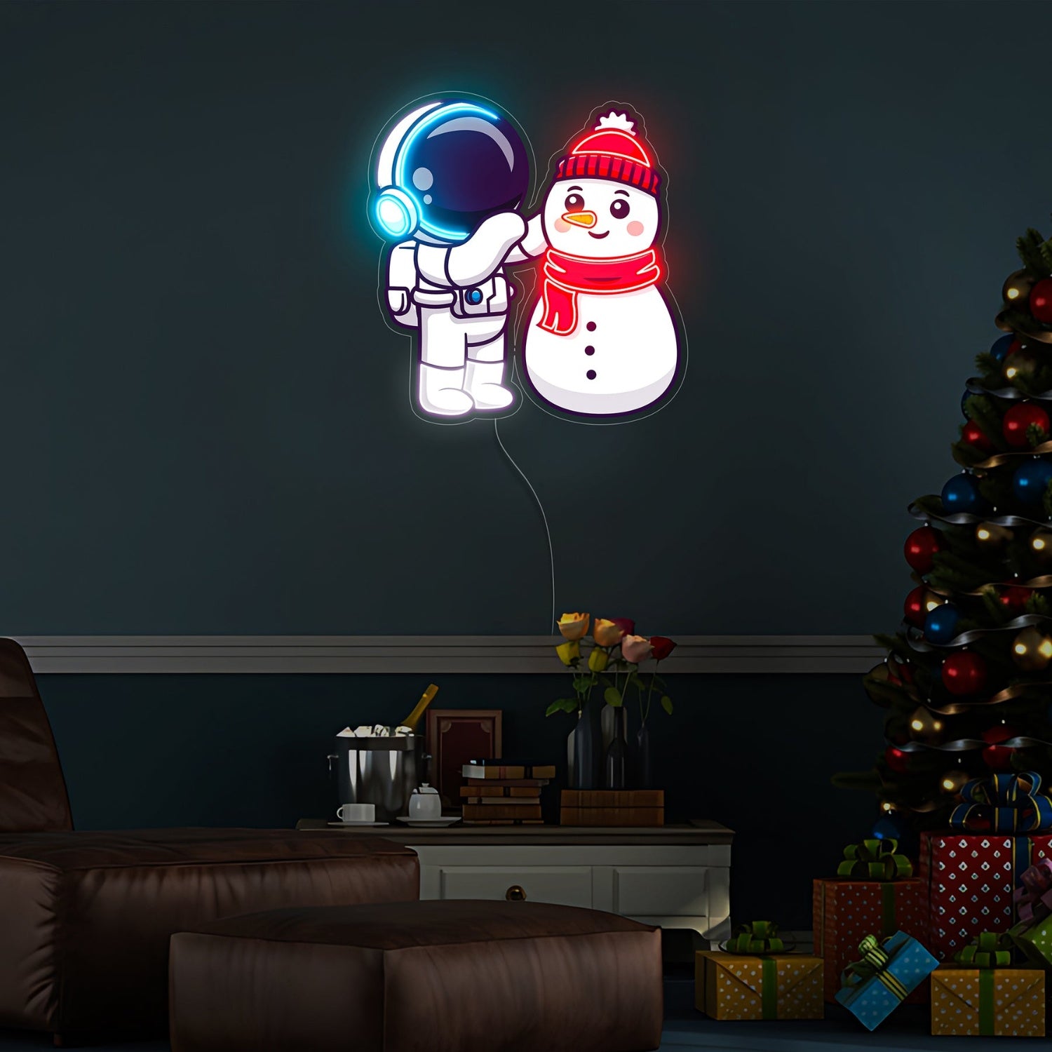 Astronaut Snowman Christmas Neon Acrylic Artwork | Shineneon
