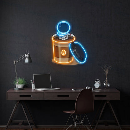 Astronaut Soaking Coffee Cup Led Uv Led Neon Sign Wall Decor - Shineneon