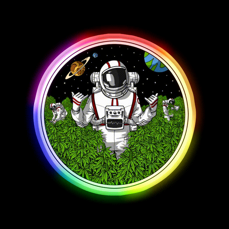 Astronaut Stoner Hemp Inspired Green Leaf Led Neon Sign Rgb Color - LED neon sign close-up detail