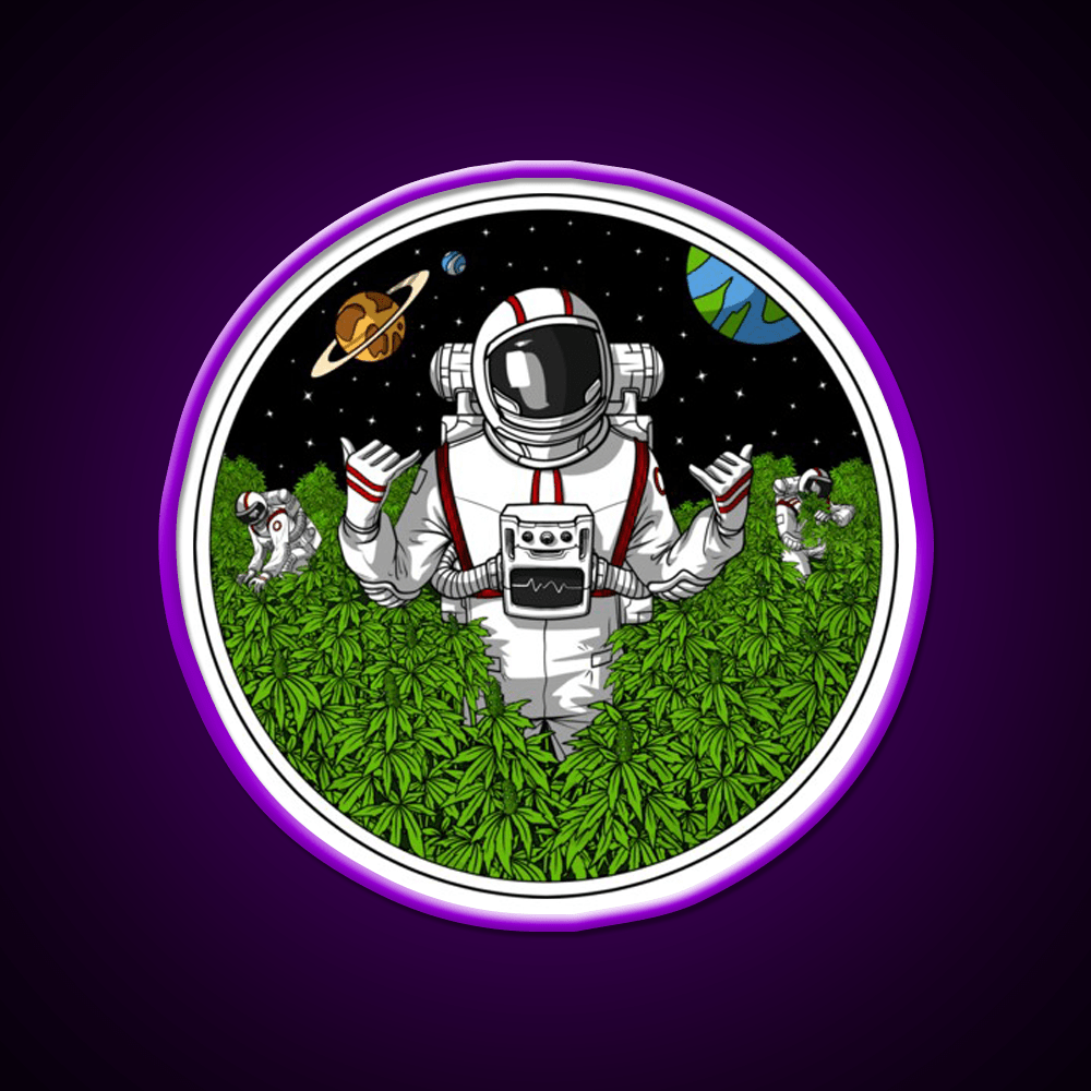 Astronaut Stoner Hemp Inspired Green Leaf Led Neon Sign Rgb Color - Shineneon