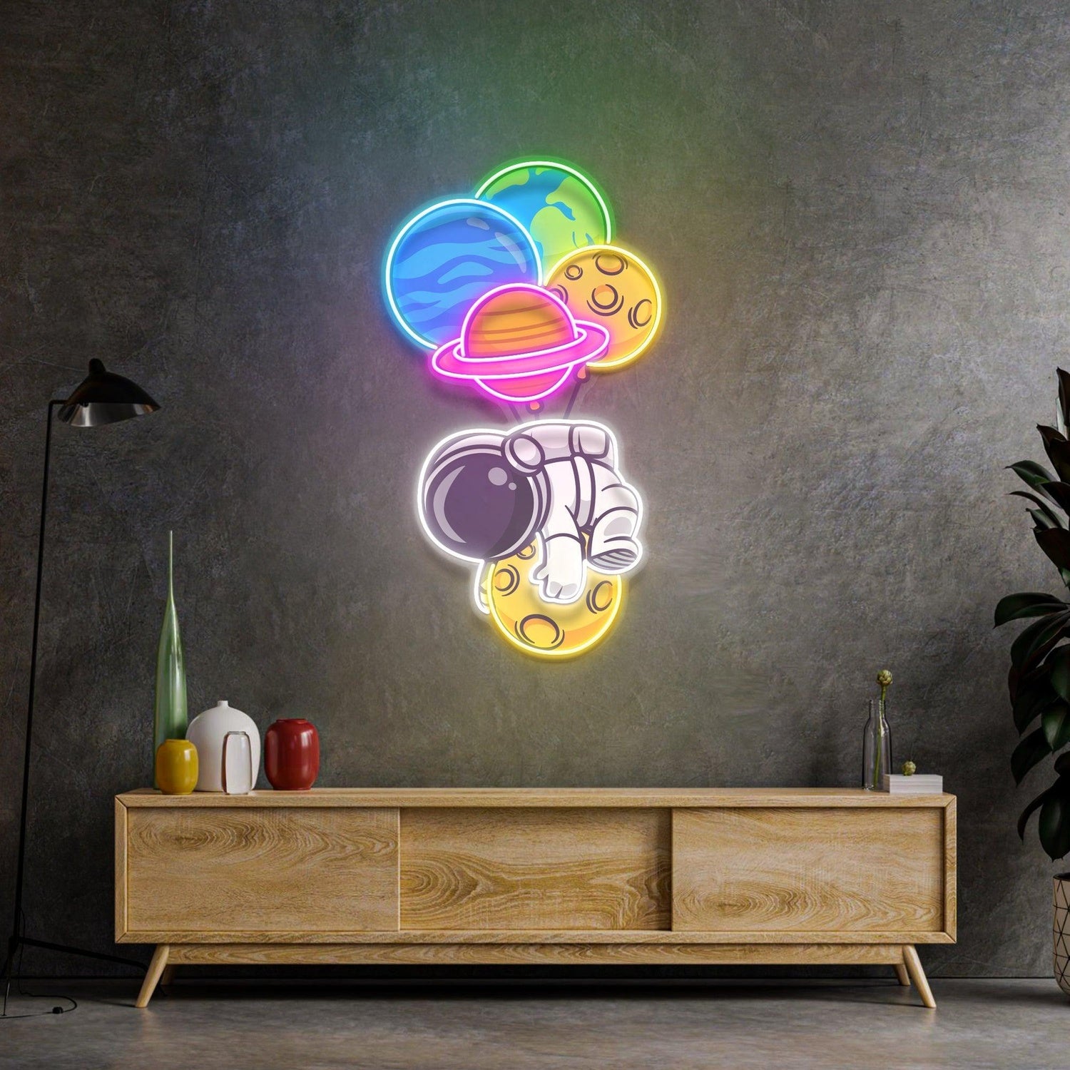 Astronaut Tiger Planet Uv Printed Led Neon Sign Home Decor | Shineneon