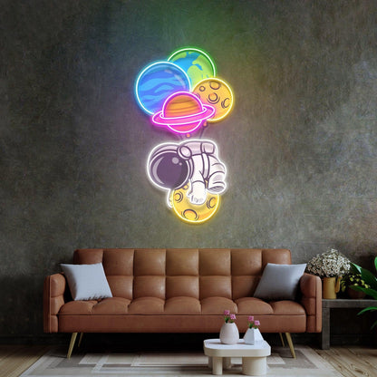 Astronaut Tiger Planet Uv Printed Led Neon Sign Home Decor | Shineneon