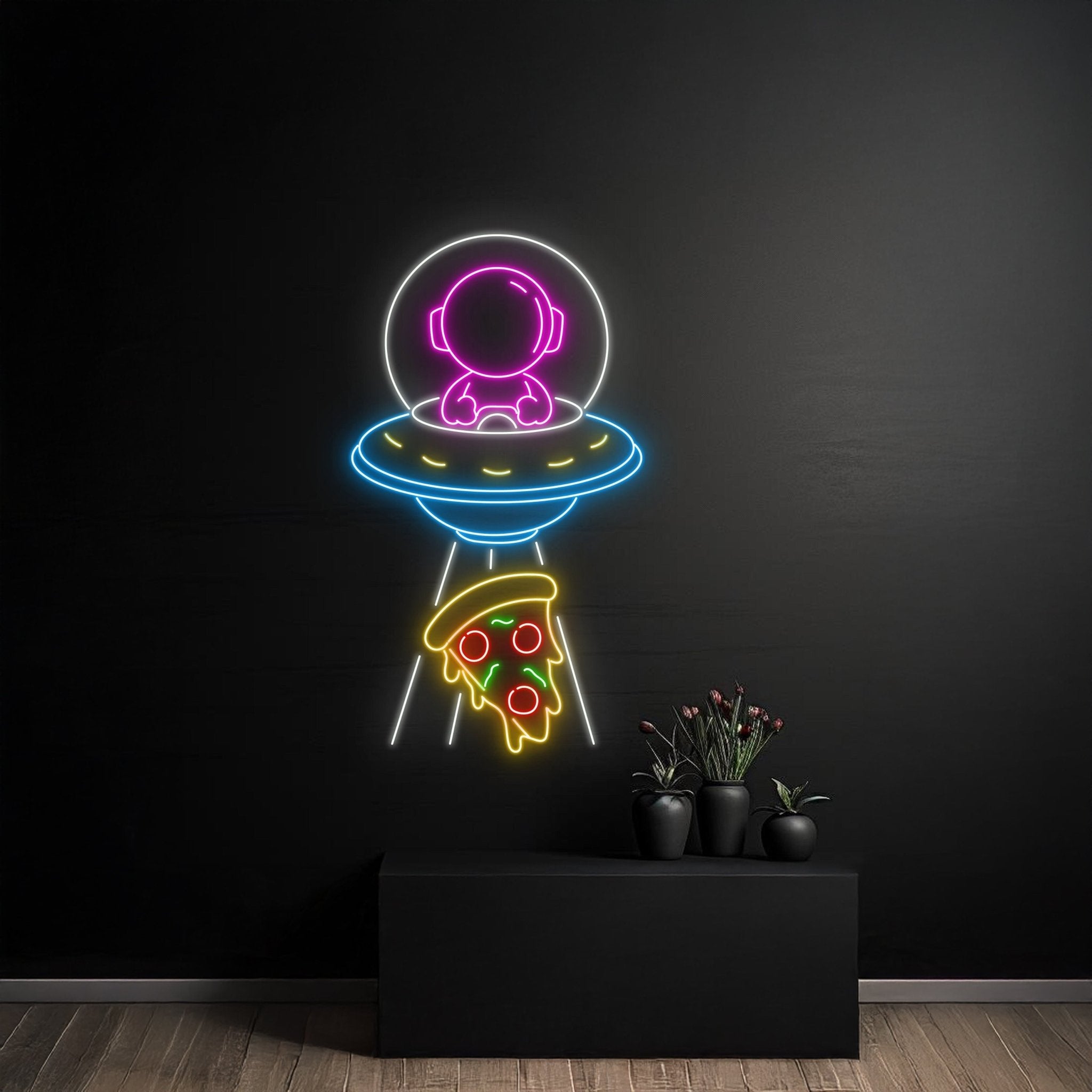 Astronaut Ufo Abduction Pizza Neon Sign - Shineneon