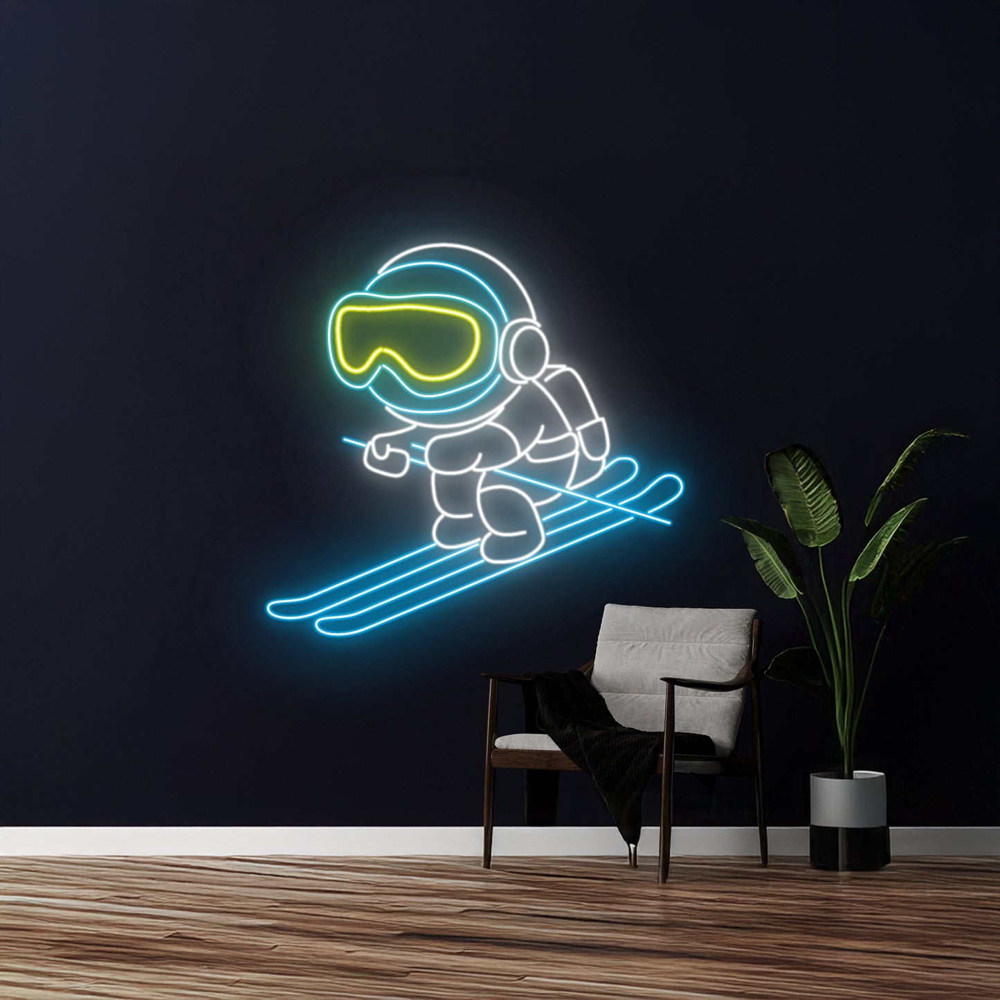 Astronaut Winter Skiing Neon Sign