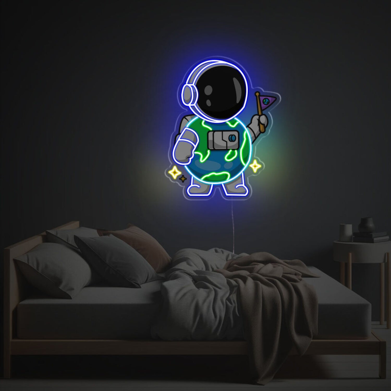 Astronaut With The Earth Suit Led Neon Acrylic Artwork | Shineneon