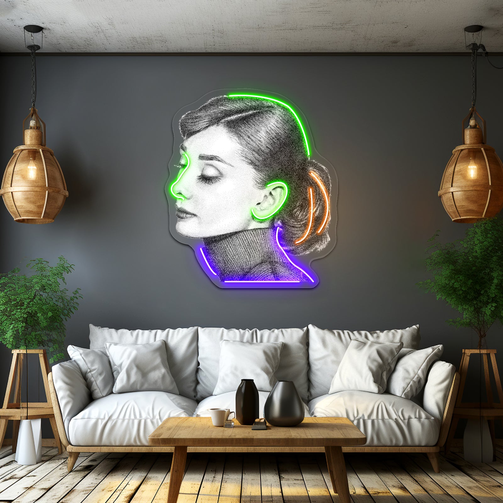 Audrey Hepburn Stippling Portrait Artwork Led Neon Sign | Shineneon