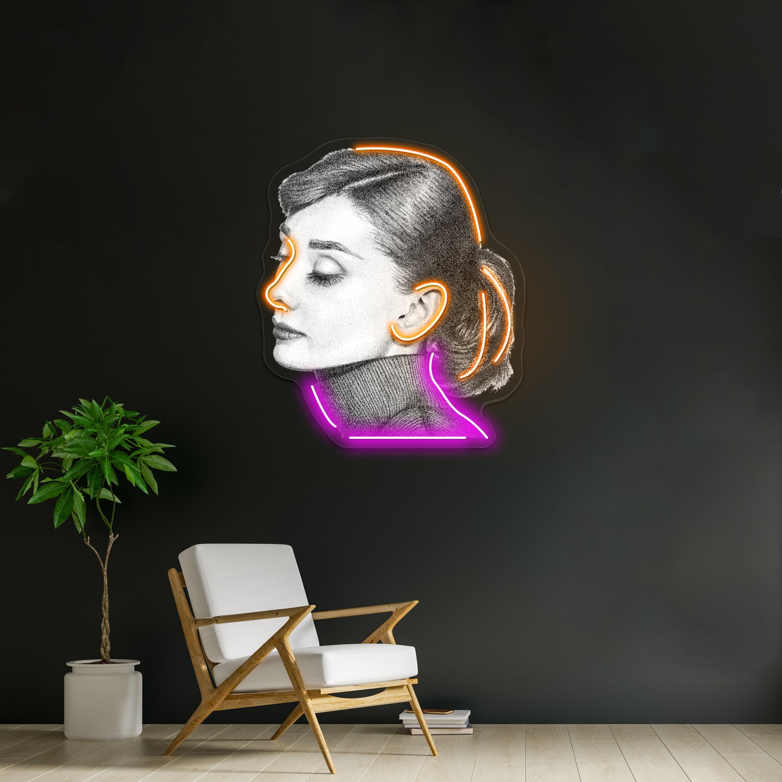 Audrey Hepburn Stippling Portrait Artwork Led Neon Sign | Shineneon