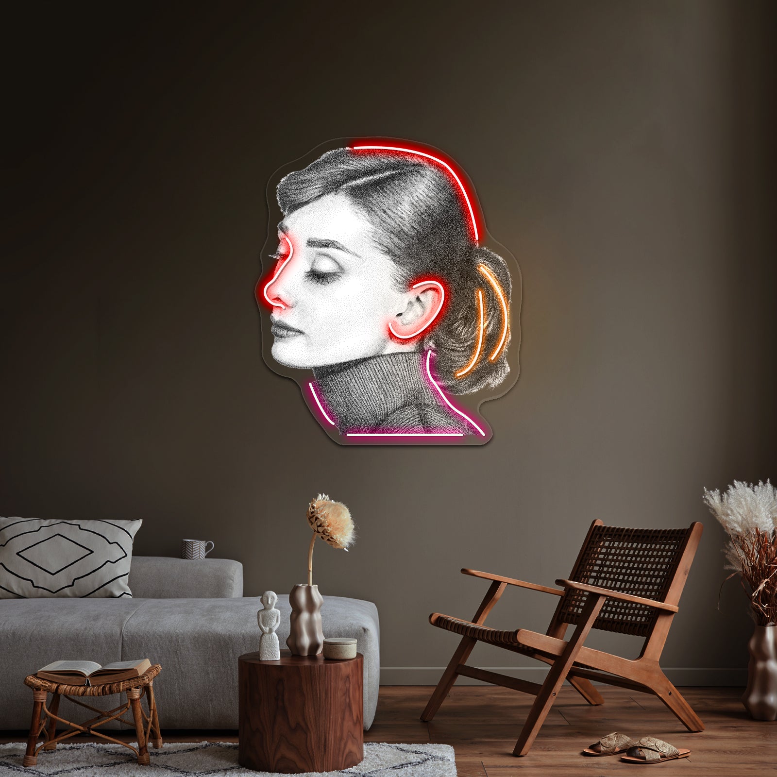 Audrey Hepburn Stippling Portrait Artwork Led Neon Sign | Shineneon