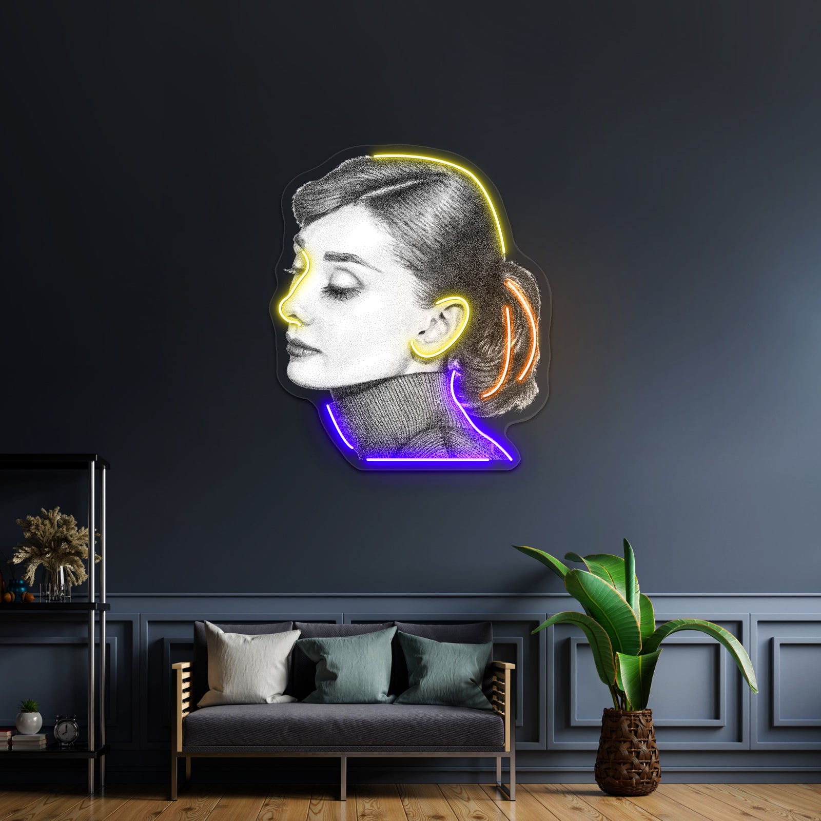 Audrey Hepburn Stippling Portrait Artwork Led Neon Sign | Shineneon
