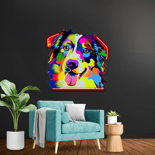 Australian Shepherd Pop Artwork Led Neon Sign