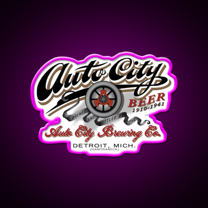 Auto City Brewing Company Beer Bar Decor Led Neon Sign Rgb Color - Neon sign mounted on wall in room