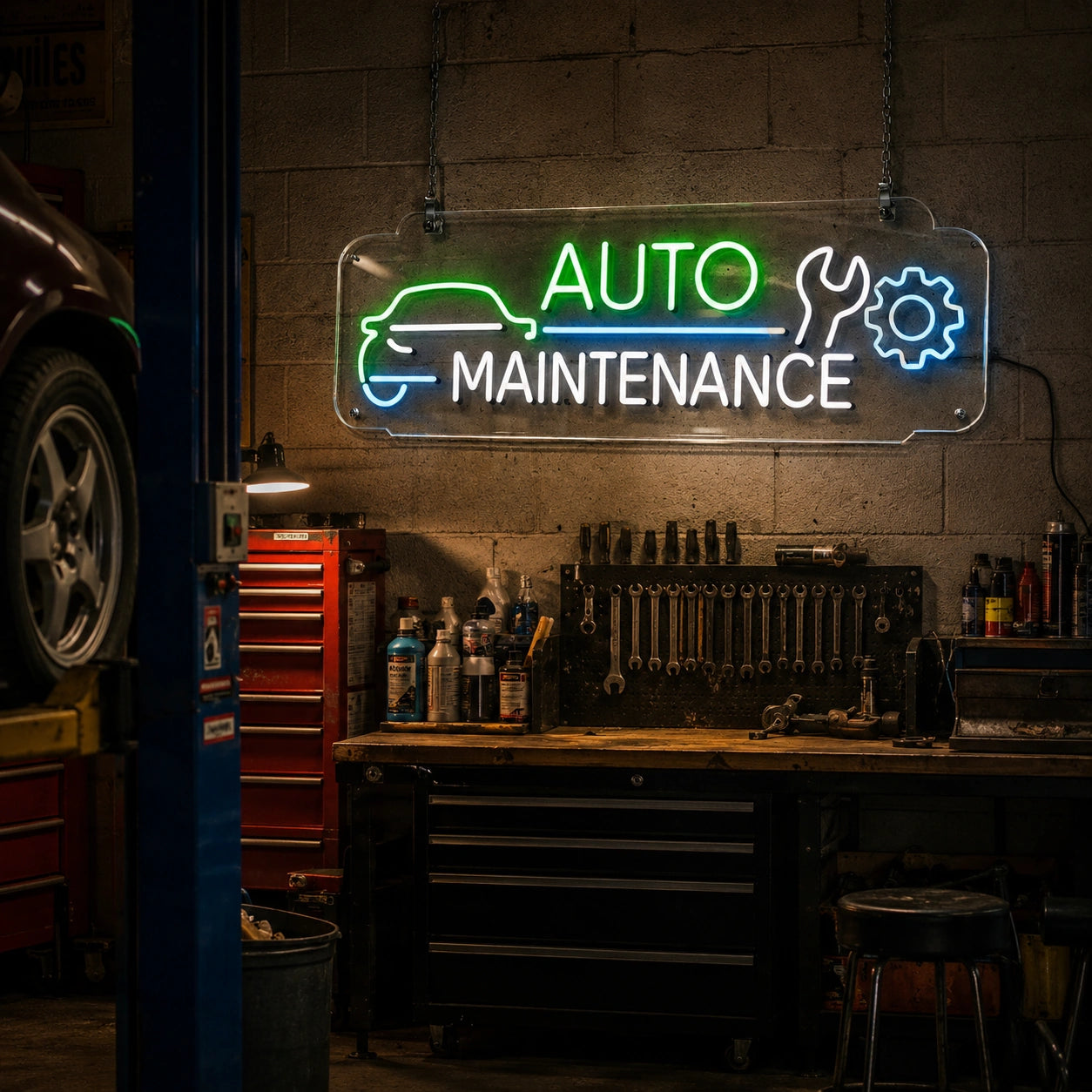 Auto Maintenance Neon Sign LED Neon Sign real lifestyle scene