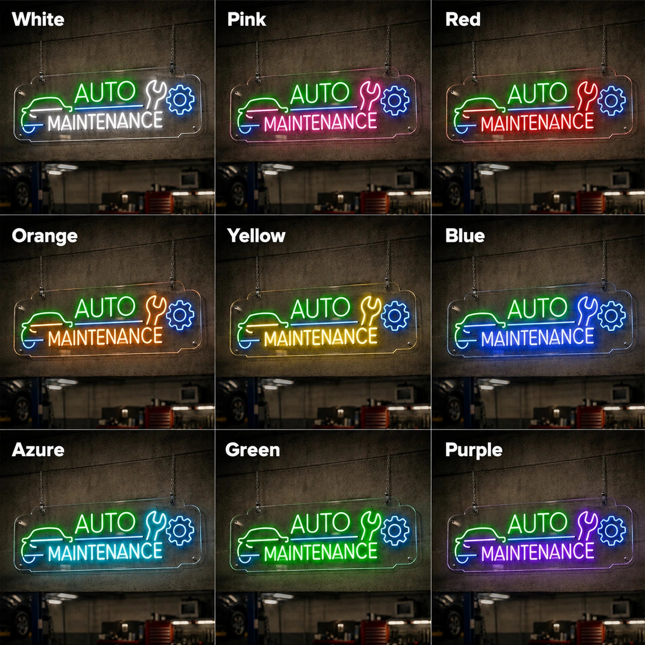 Auto Maintenance Neon Sign LED Neon Sign color grid