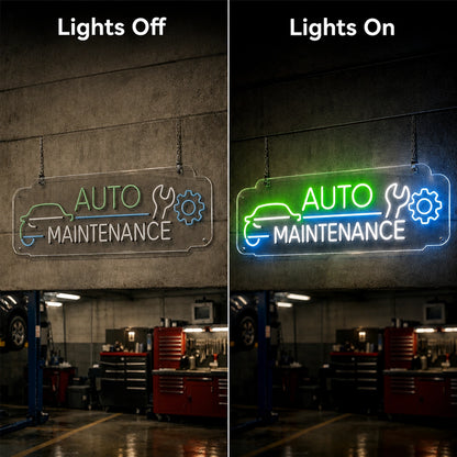 Auto Maintenance Neon Sign LED Neon Sign day and night comparison