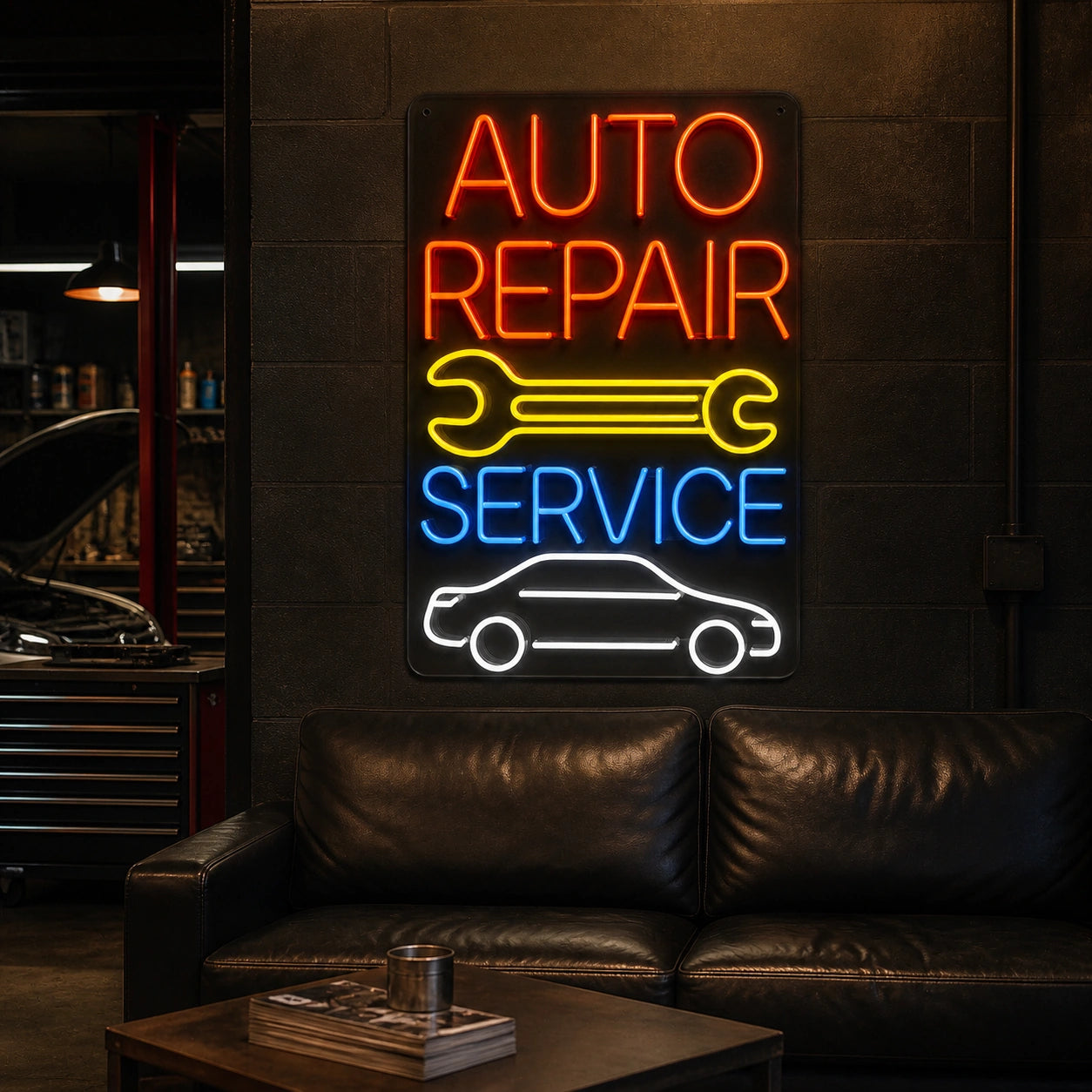 Auto Repair Service Wrench Car Vintage LED Neon Sign real lifestyle scene