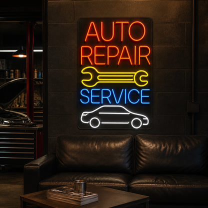 Auto Repair Service Wrench Car Vintage LED Neon Sign real lifestyle scene