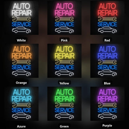 Auto Repair Service Wrench Car Vintage LED Neon Sign color grid