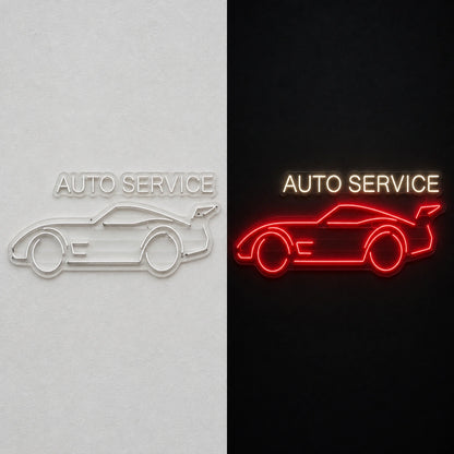 Auto Service Car Vintage LED Neon Sign day and night comparison