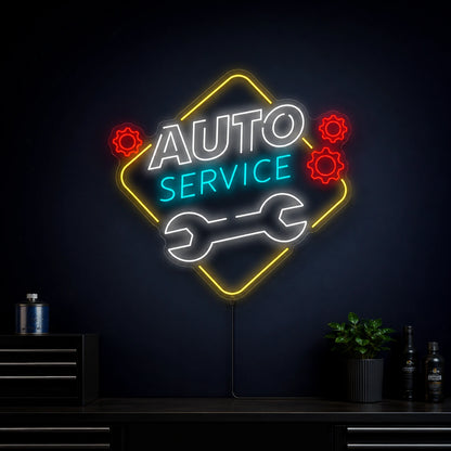 Auto Service Wrench With Gears LED Neon Sign high-converting product image