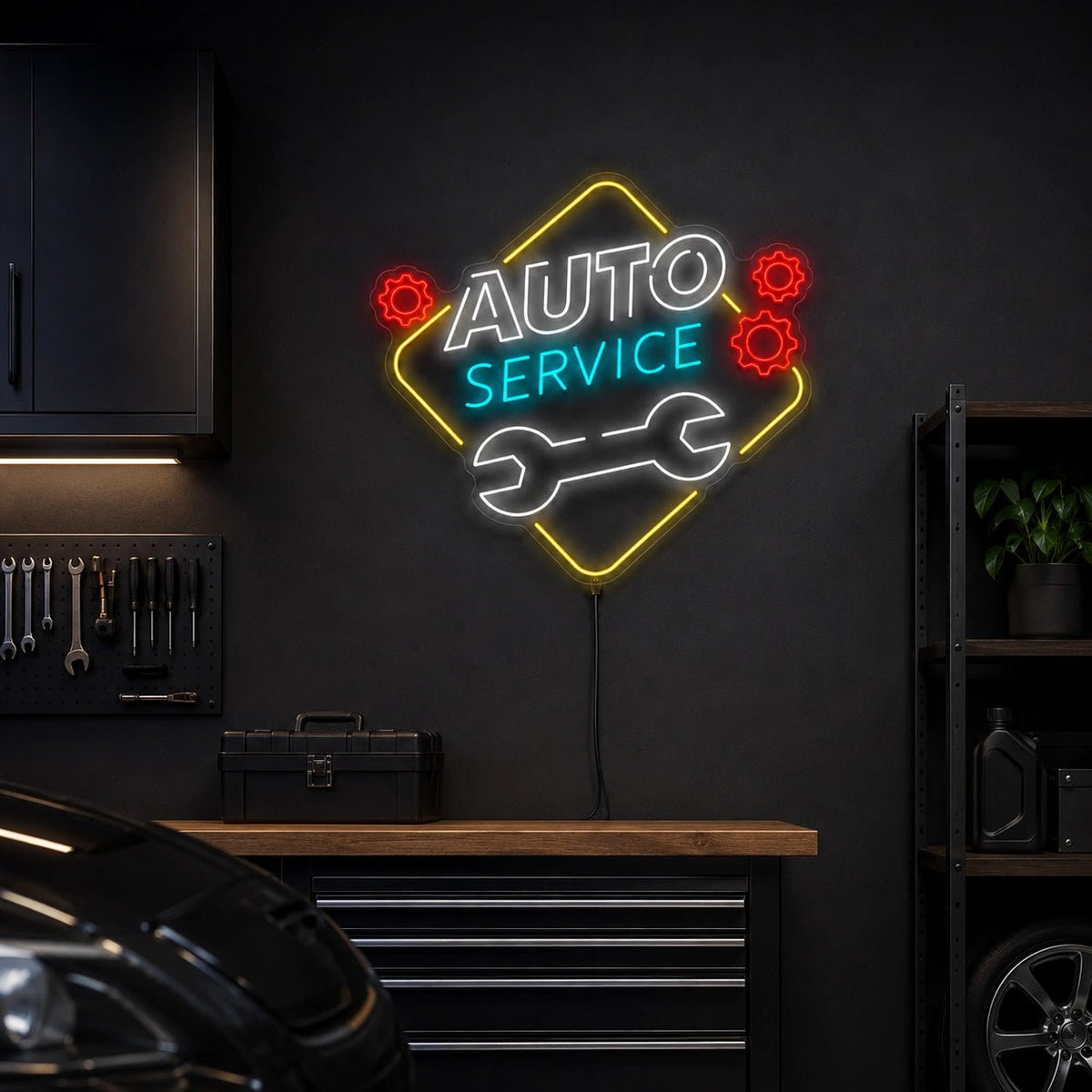 Auto Service Wrench With Gears LED Neon Sign - Shineneon