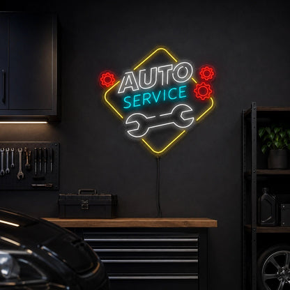 Auto Service Wrench With Gears LED Neon Sign - Shineneon