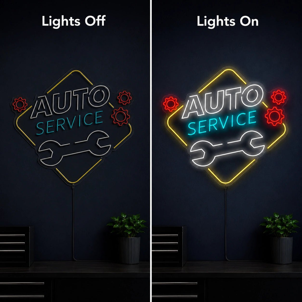 Auto Service Wrench With Gears LED Neon Sign - Shineneon