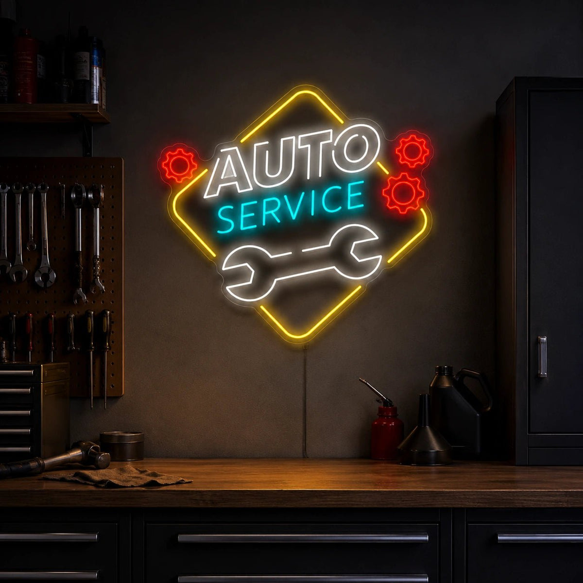 Auto Service Wrench With Gears LED Neon Sign - Shineneon