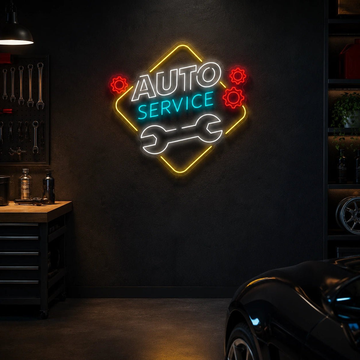 Auto Service Wrench With Gears LED Neon Sign - Shineneon