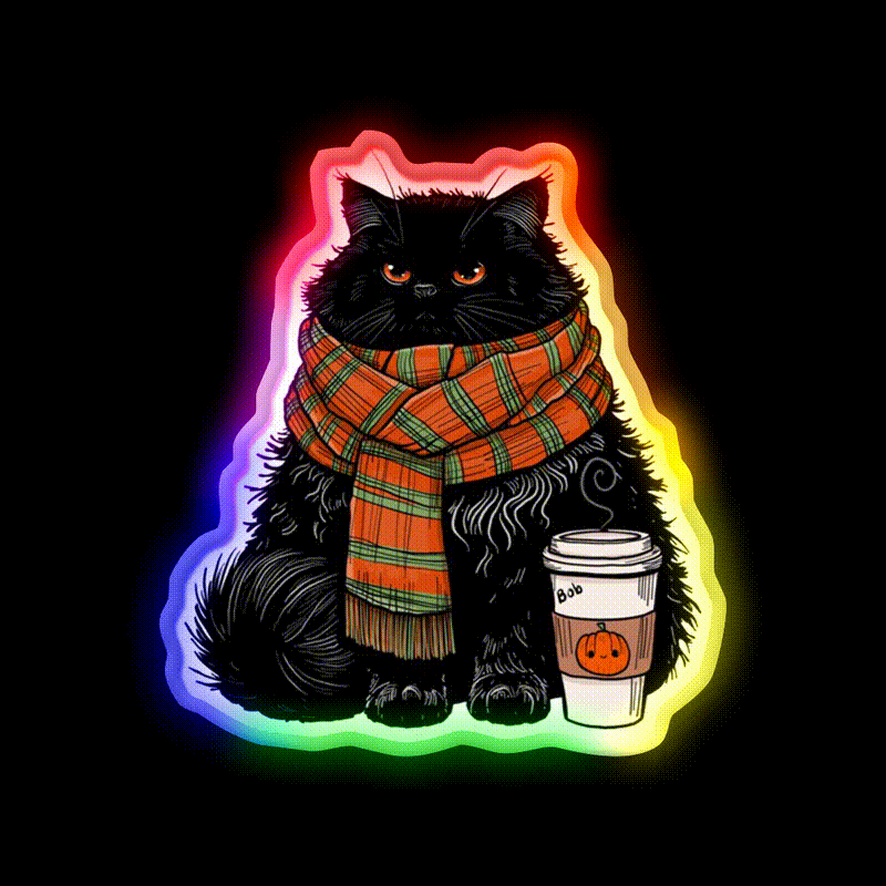 Autumn Vibes Coffee Cat Cafe Led Neon Sign Espresso Bar Art Rgb Color