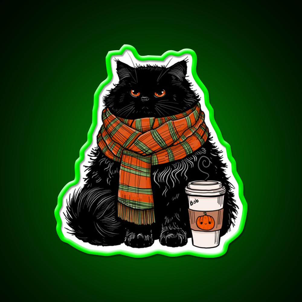 Autumn Vibes Coffee Cat Cafe Led Neon Sign Espresso Bar Art Rgb Color