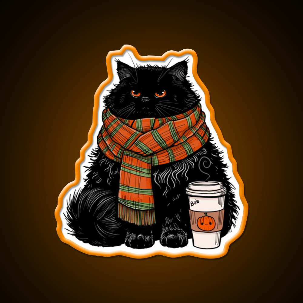 Autumn Vibes Coffee Cat Cafe Led Neon Sign Espresso Bar Art Rgb Color