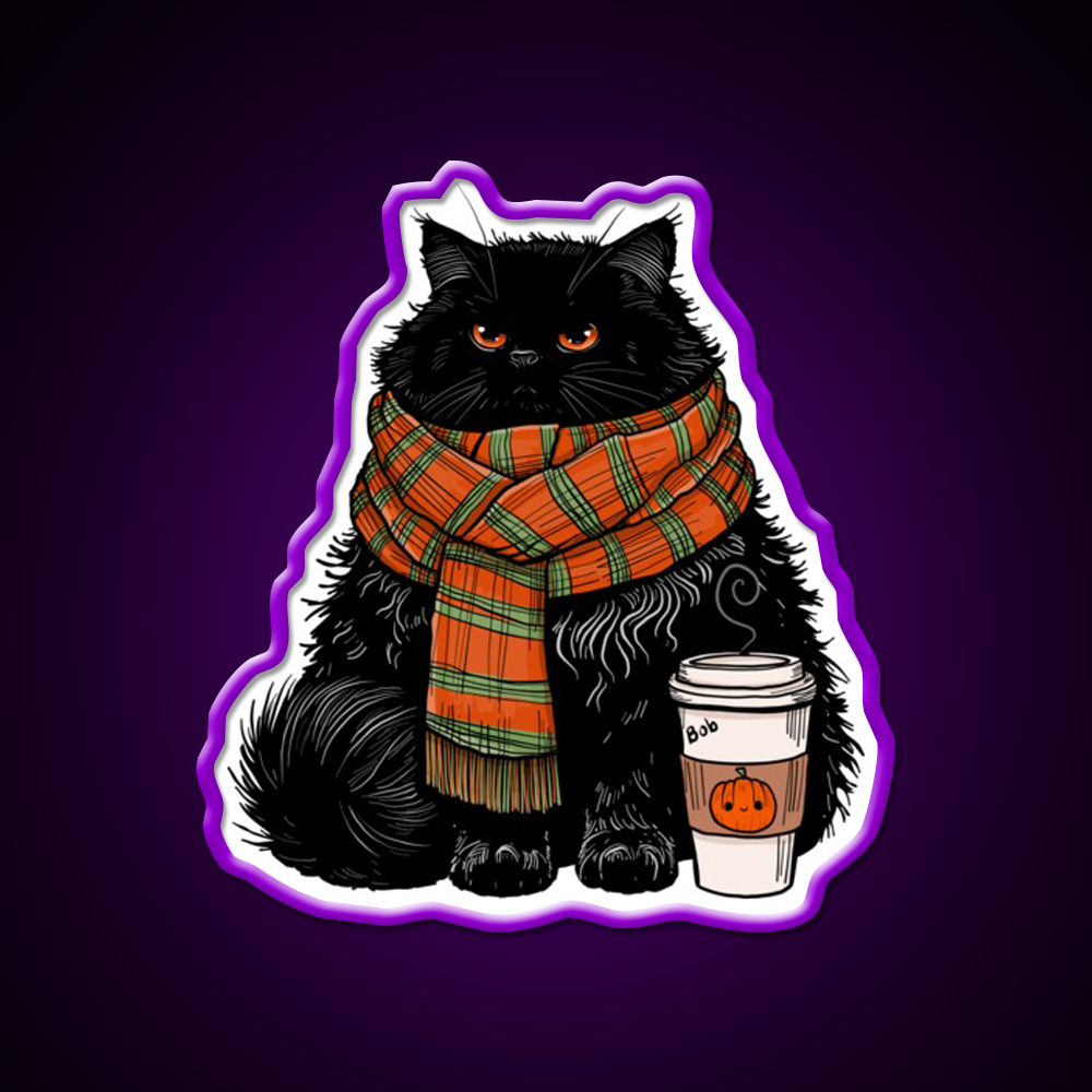 Autumn Vibes Coffee Cat Cafe Led Neon Sign Espresso Bar Art Rgb Color