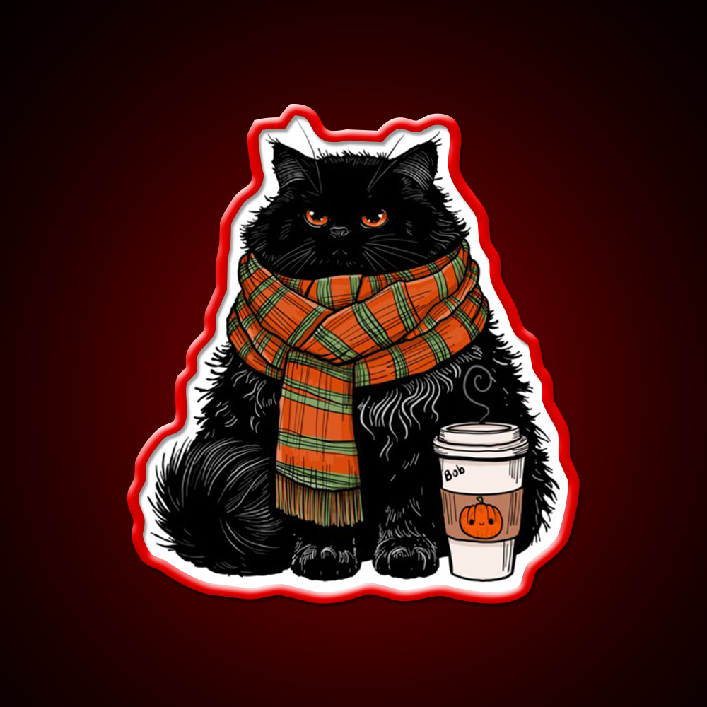 Autumn Vibes Coffee Cat Cafe Led Neon Sign Espresso Bar Art Rgb Color