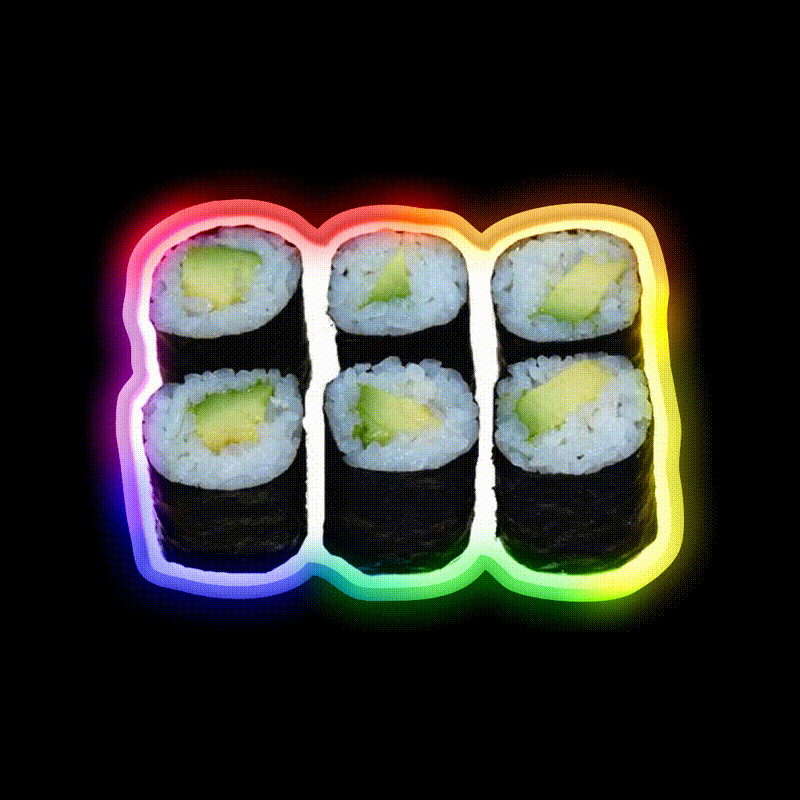 Avocado Sushi Snack Food Led Neon Sign Rgb Color - LED neon sign close-up detail