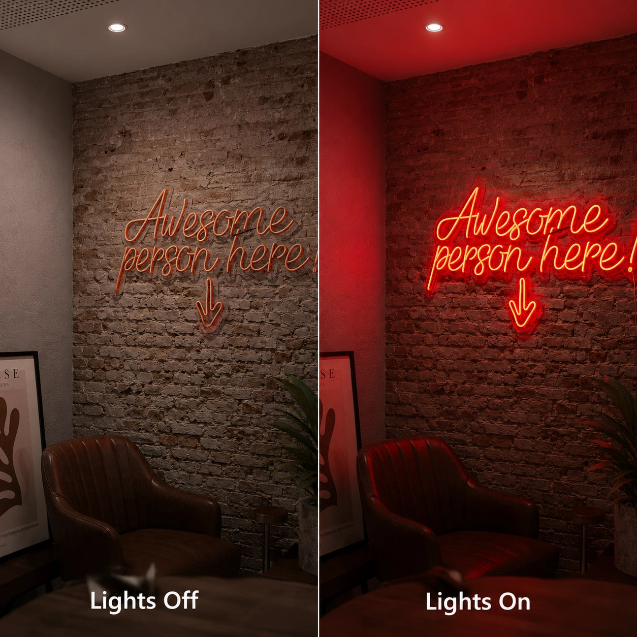 Awesome Person Here LED Neon Sign - 06 Day Night Comparison