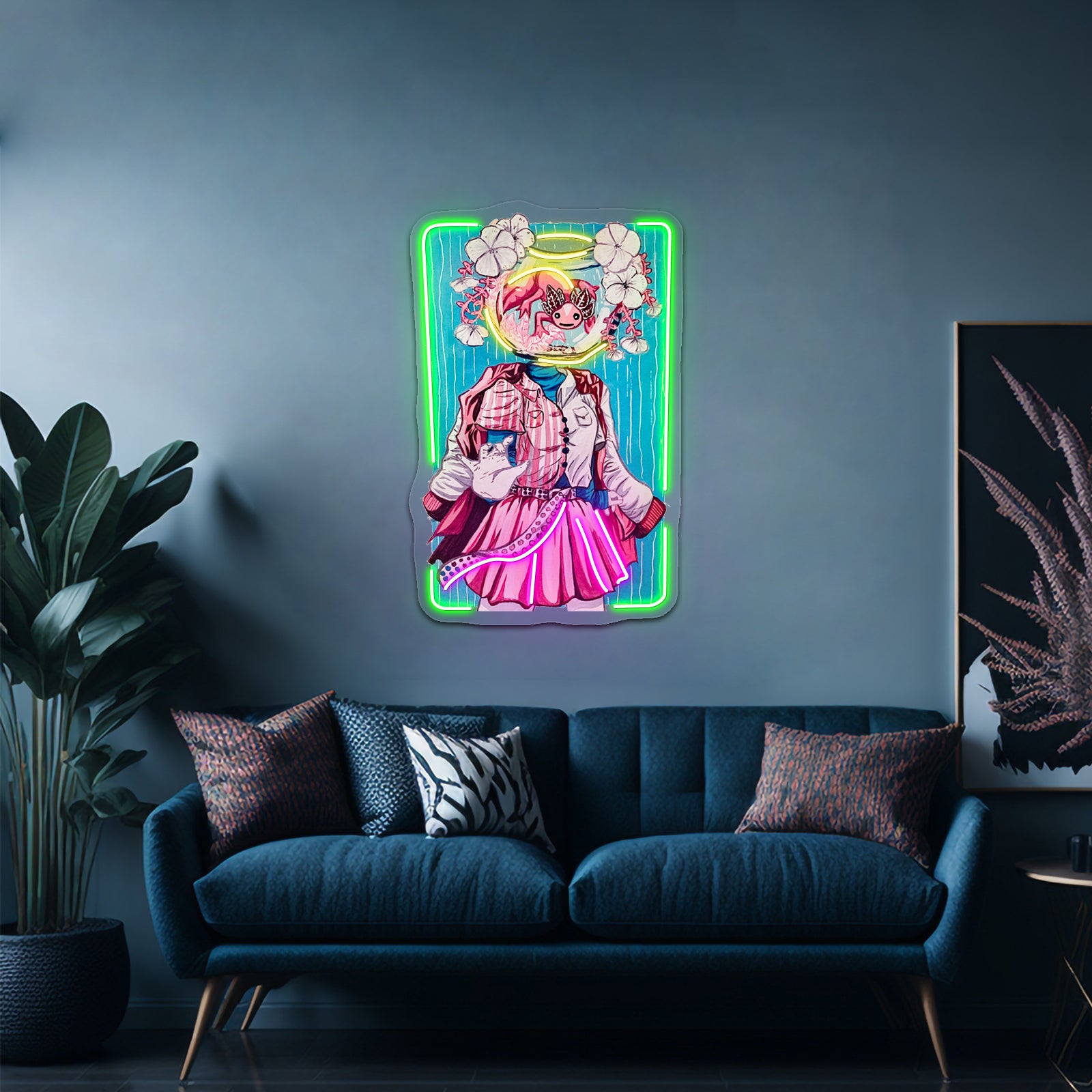 Axolotl Bowl Head Gouache Painting Illustration Artwork Led Neon Sign - LED neon sign view 9