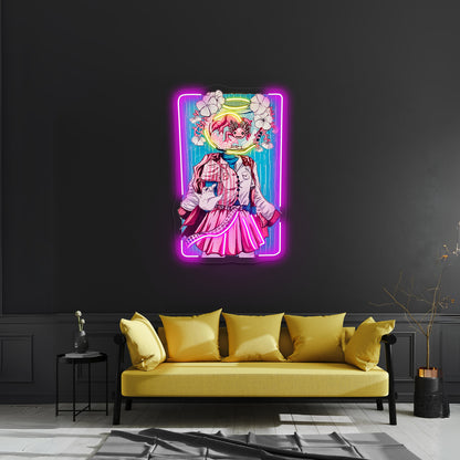 Axolotl Bowl Head Gouache Painting Illustration Artwork Led Neon Sign - LED neon sign close-up detail