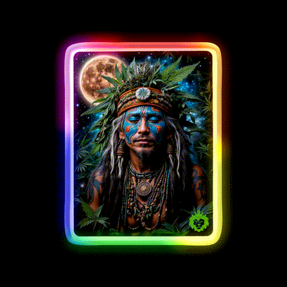Ayahuasca Shaman Hemp Inspired Green Leaf Led Neon Sign Rgb Color - LED neon sign close-up detail